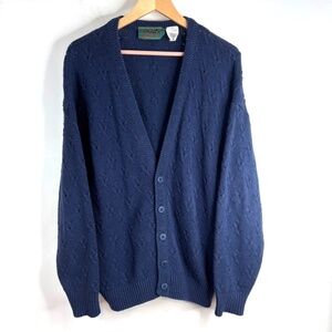 VTG 90s Granny Cardigan M Northern Reflections Navy Floral 3D Texture Cottage